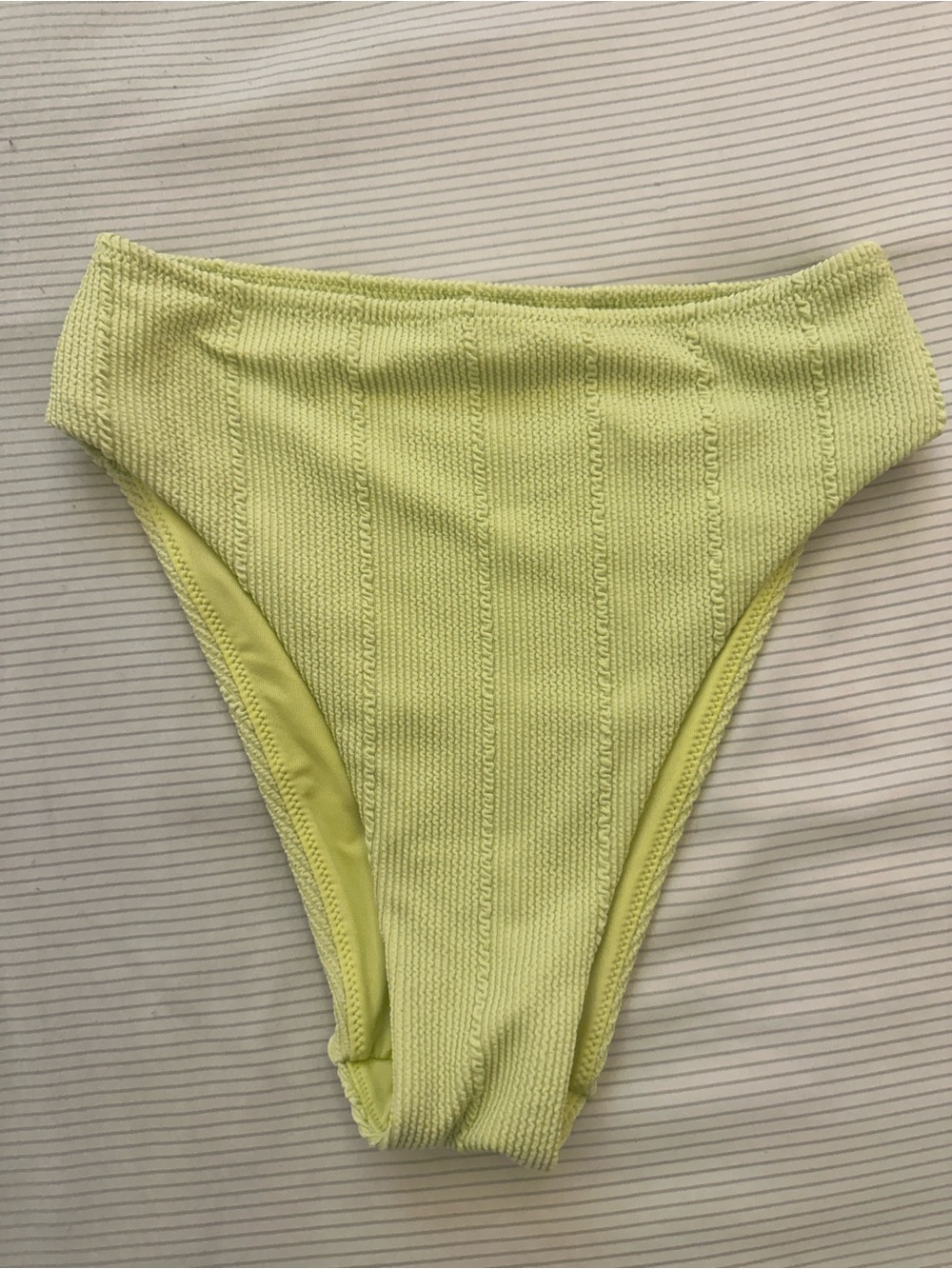 Aerie Ribbed High-Cut Cheeky Bikini Bottom - limr green / yellow